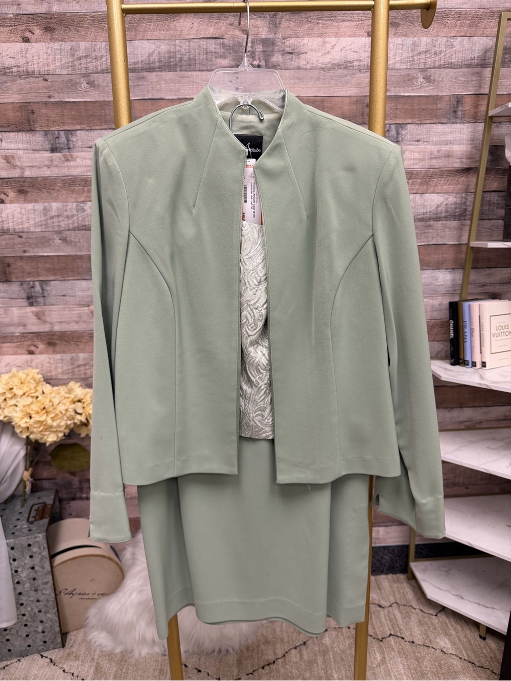 Positive Attitude Sage green polyester skirt set